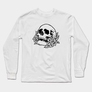 Drawn Skull with Roses Long Sleeve T-Shirt